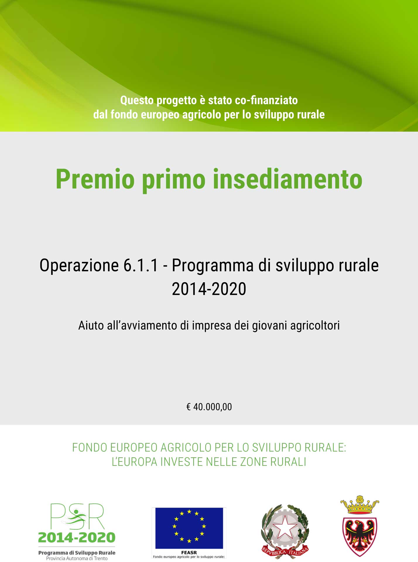 Certificato di supporto per giovani agricoltori dal programma di sviluppo rurale 2014-2020.